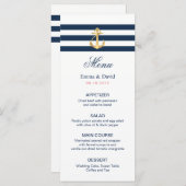 Ancre d'or Marine Stripes Menu Mariage nautique (Devant / Derrière)