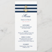 Ancre d'or Marine Stripes Menu Mariage nautique (Devant)