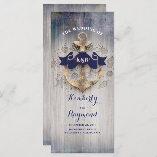 Ancre d'or Programmes de mariage nautique (Devant / Derrière)