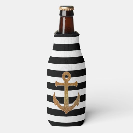 Ancre d'or sur Glacière de bouteille de stripes (Bottle Devant)