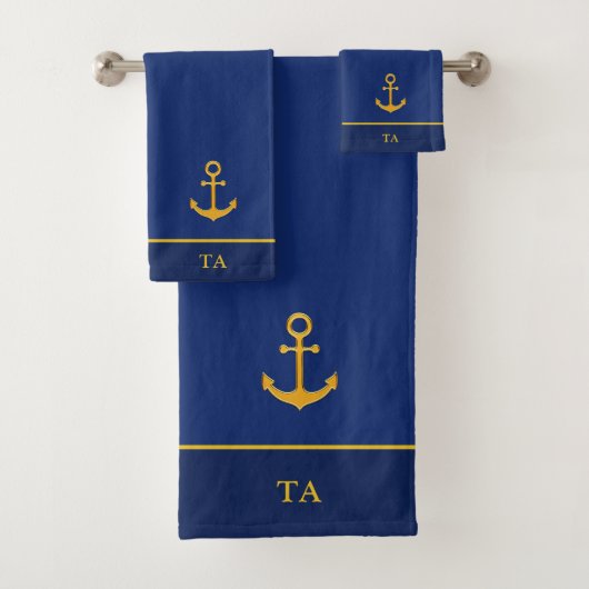 Ancre dorée et monogramme sur fond bleu marine (En situation)
