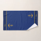 Ancre dorée et monogramme sur fond bleu marine (Serviette à main)