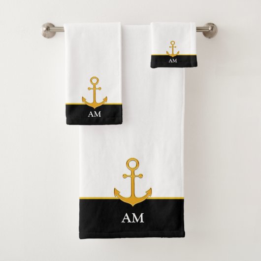 Ancre dorée et monogramme sur fond noir et blanc (En situation)