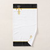 Ancre dorée et monogramme sur fond noir et blanc (Serviette à main)
