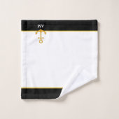 Ancre dorée et monogramme sur fond noir et blanc (Gant de toilette)