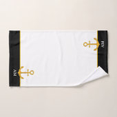 Ancre dorée et monogramme sur fond noir et blanc (Serviette à main)