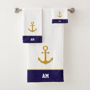 Ancre dorée et monogramme sur serviettes de bain b