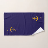 Ancre dorée sur fond bleu marine (Serviette à main)
