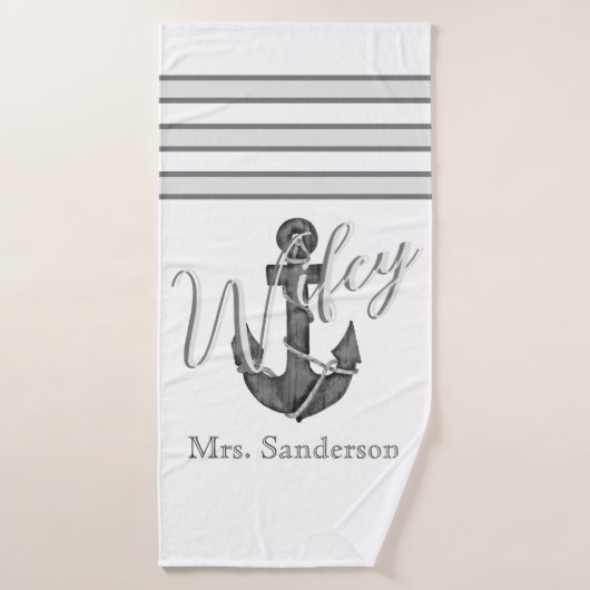 Ancre en gris argenté de la mariée de Wifey (Serviette de bain)
