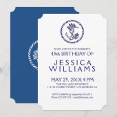 Ancre florale bleu marine Invitation de fête d'ann (Devant / Derrière)