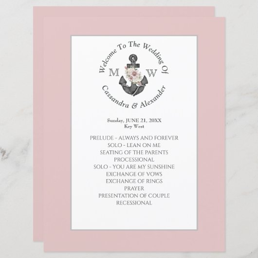 Ancre florale Mariage nautique Dusty programme Ros (Devant / Derrière)