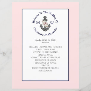 Ancre florale Mariage nautique Pink Navy programme