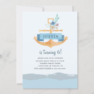 ancre florale nautique Invitation Anniversaire
