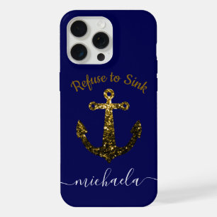 Ancre Gold faux scintille bleu marine Nom du monog