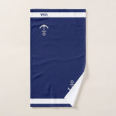 Ancre Gris Argent sur Fond Bleu Nuit & Blanc (Serviette à main)
