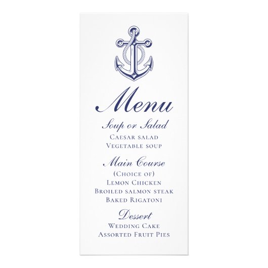 Ancre marin Marine Blue Nautical Mariage Menu (Devant)