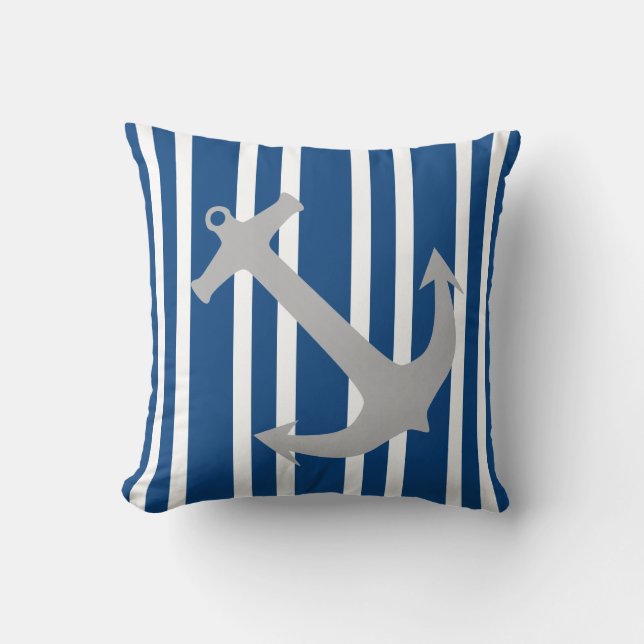 Ancre marine bleu et gris Coussin rayé (Recto)