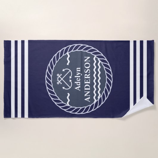 Ancre marine et corde Serviette de plage personnal (Devant)