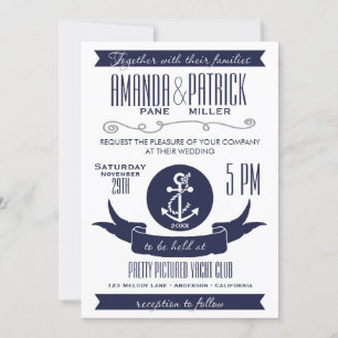 Ancre Marine Invitations de mariage nautique bleu