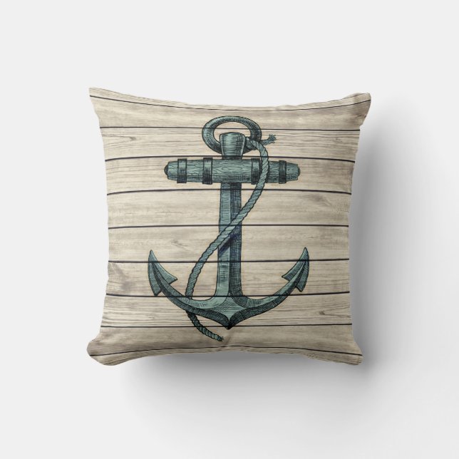 Ancre maritime Style Vintage Bois Coussin (Recto)