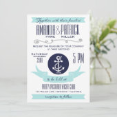 Ancre moderne Bleu Nautique Mariage Invitations (Debout devant)