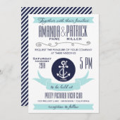 Ancre moderne Bleu Nautique Mariage Invitations (Devant / Derrière)