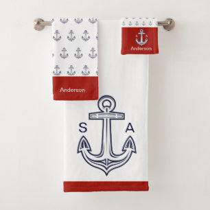 Ancre Monogrammée Naissance Blanche, Rouge