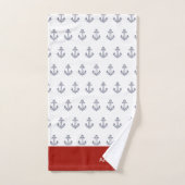 Ancre Monogrammée Naissance Blanche, Rouge (Serviette à main)