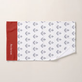 Ancre Monogrammée Naissance Blanche, Rouge (Serviette à main)