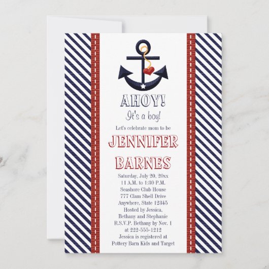 Ancre Nautical Baby Shower Invitations (Devant)
