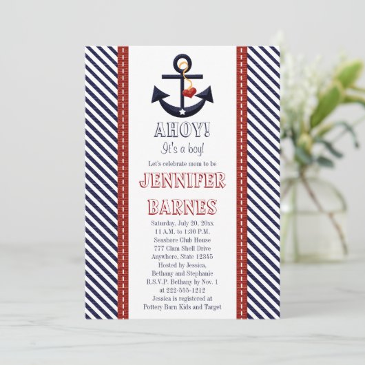 Ancre Nautical Baby Shower Invitations (Debout devant)