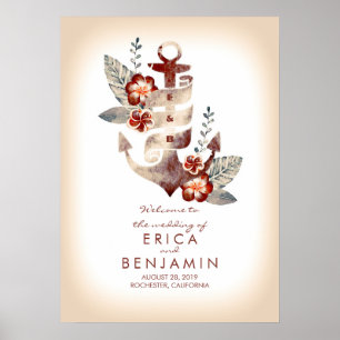 Ancre Nautical Beach Mariage Affiche de bienvenue