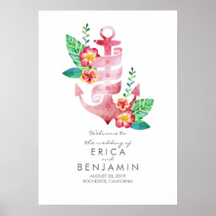 Ancre Nautical Beach Mariage Affiche de bienvenue