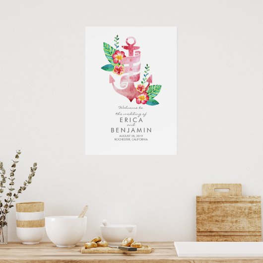 Ancre Nautical Beach Mariage Affiche de bienvenue (Cuisine)