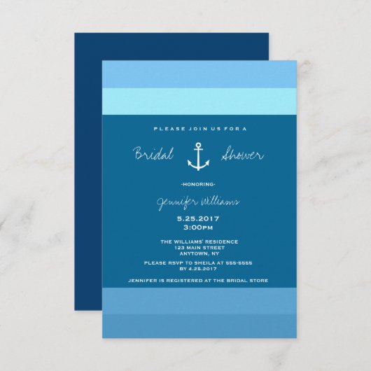 Ancre Nautical Bridal Shower Invitations (Devant / Derrière)