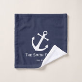 Ancre Nautical Dark Blue et White Name (Gant de toilette)