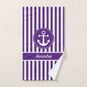 Ancre nautique avec corde Violet et Blancs (Serviette à main)