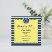 Ancre nautique Baby shower bleu jaune Invitation (Debout devant)