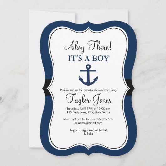 Ancre nautique Baby shower de la Marine Invitation (Devant)