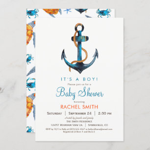 Ancre nautique Baby shower garçon Invitation