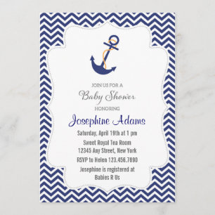 Ancre nautique Baby shower Invitation Marine Bleu