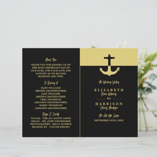 Ancre nautique - Black Gold - Programme de mariage (Debout devant)