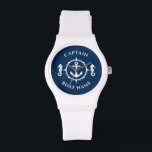 Ancre nautique Cheval de mer Capitaine Nom du bate<br><div class="desc">Une Ancre nautique et un cheval de mer avec le grade de capitaine ou un autre titre et votre nom ou nom de bateau sur une montre à poignet élégante. Ce Pocket Watch personnalisé ne sera pas seulement le temps, mais est aussi une pièce de conversation amusante. Parfait pour la...</div>