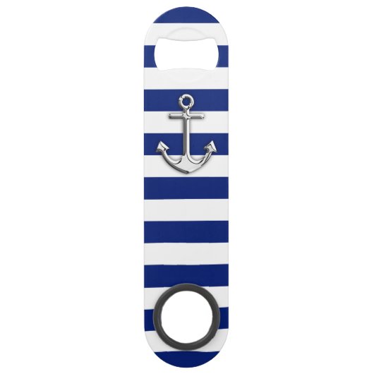 Ancre nautique de chrome sur des rayures de marine (Devant)