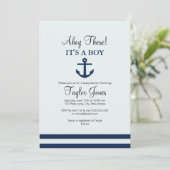 Ancre nautique de la Marine Invitation Baby shower (Debout devant)