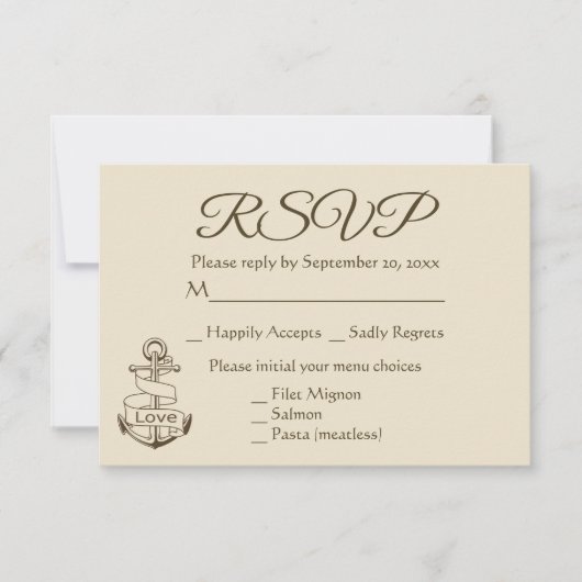 Ancre nautique du navire Tan RSVP Brown de mariage (Devant)