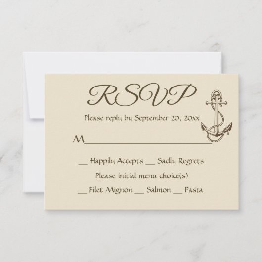 Ancre nautique du navire Tan RSVP Brown de mariage (Devant)