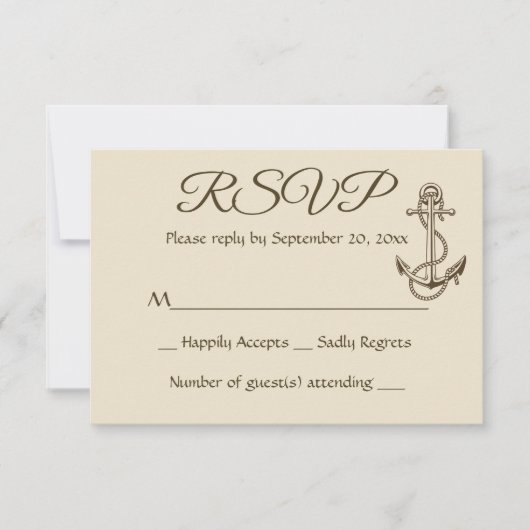 Ancre nautique du navire Tan RSVP Brown de mariage (Devant)