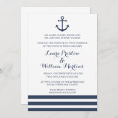 Ancre nautique et Faire-part de mariage rayé (Devant / Derrière)