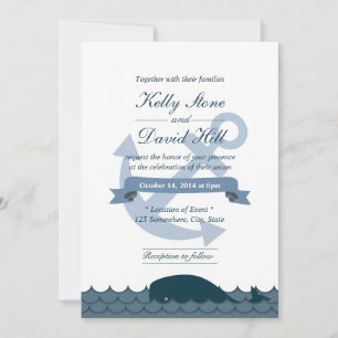 Ancre nautique et invitation de mariage de baleine
